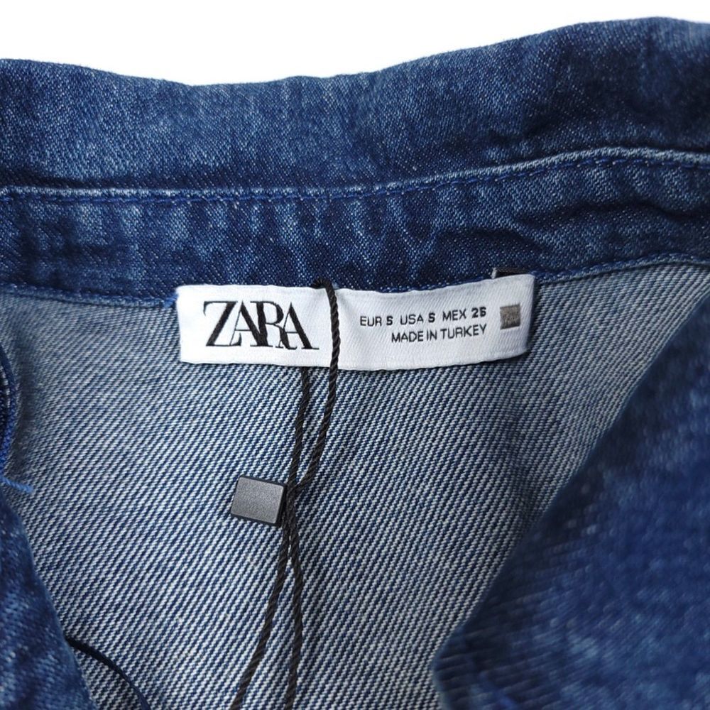 ZARA Oversized Denim Button Down Midi Dolman Sleeve Shirt Dress Dark Wash Small - Picture 6 of 8